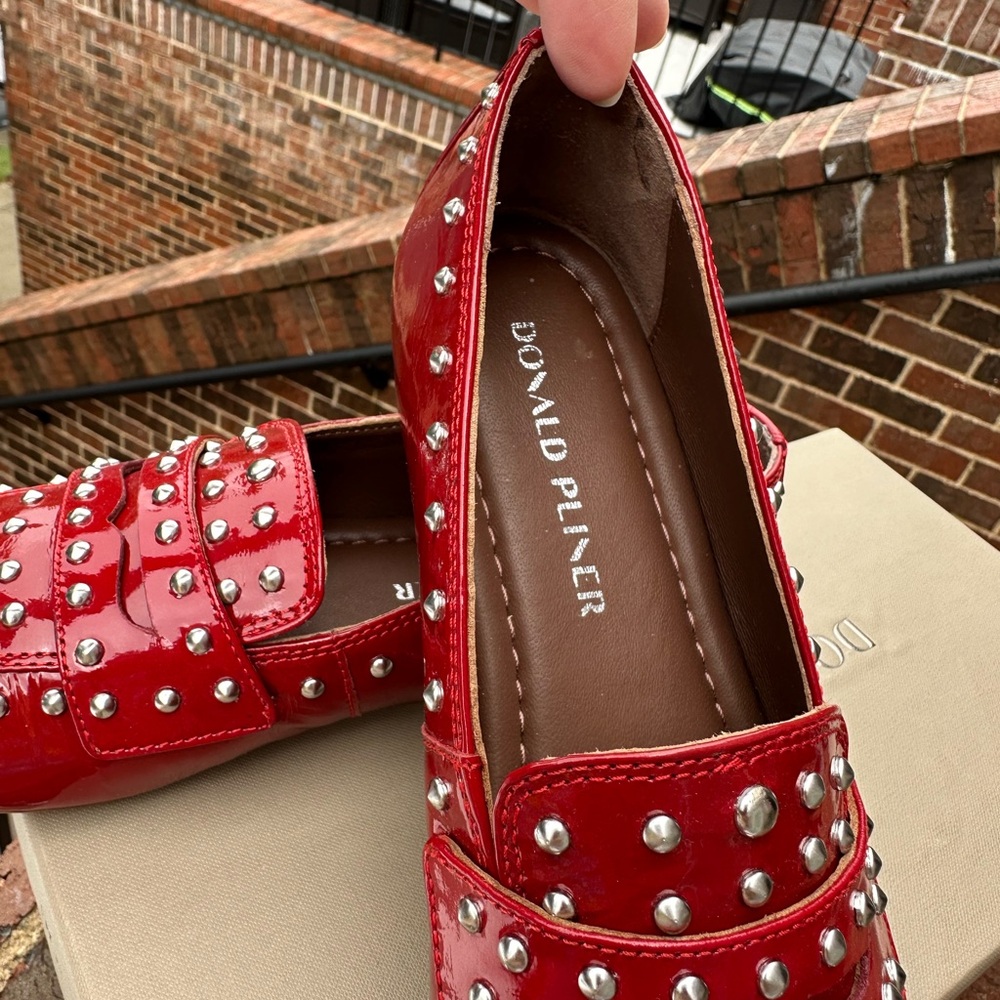 Donald J. Pliner Red Studded Patent Leather Loafers NWT